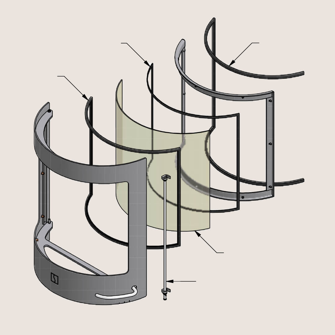 Teknisk tegning til deler av peisdør