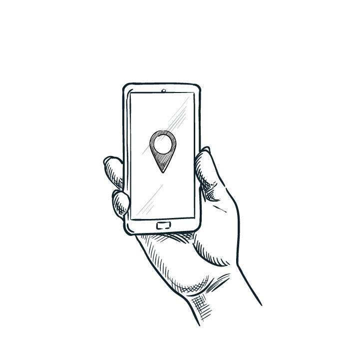 Tegnet hånd som holder en smarttelefon