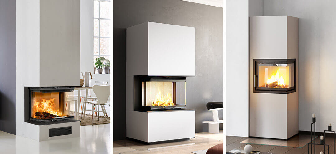 tredelt bilde som viser ulike høyder man kan plassere peisinnsatsen