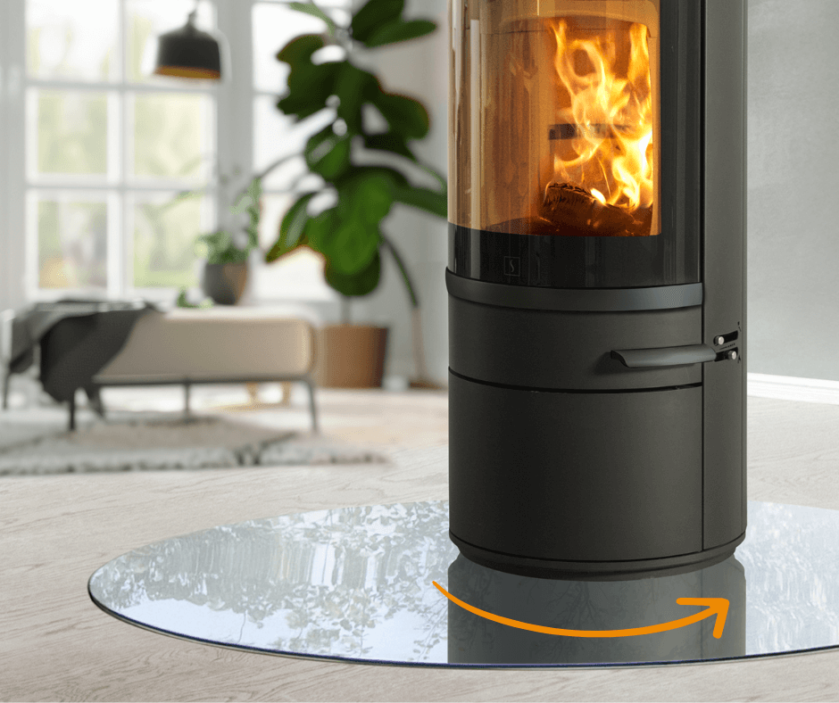 Vedovn Scan 83-1 med rotasjonskit, plassert på glassplate i moderne stue