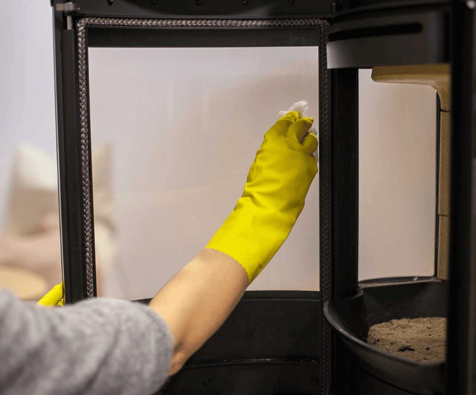 Tørk peisglasset med fuktet papir for å vaske bort sot og sikre klart innsyn til flammene