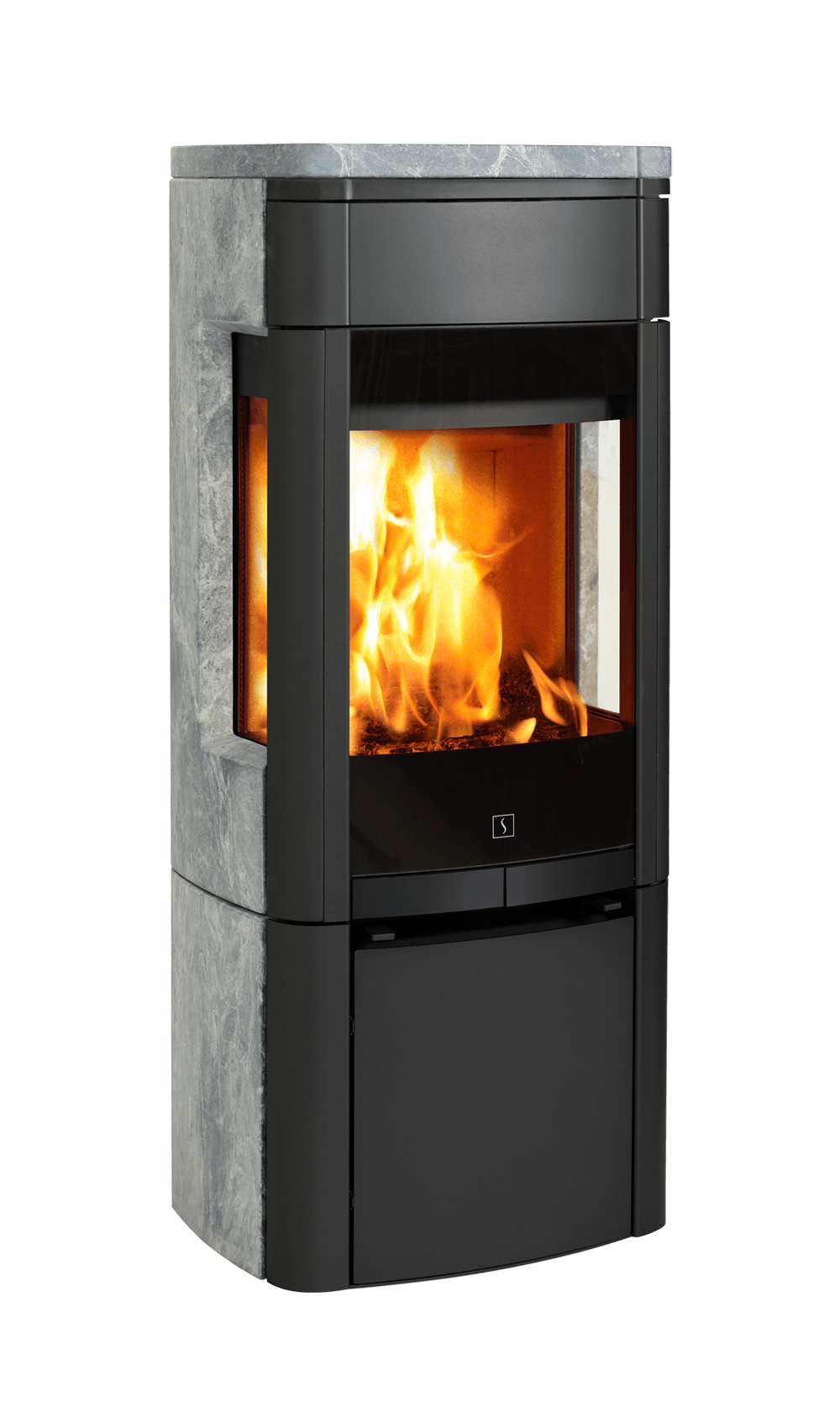 Mellomstor peisovn Scan 65-4 Svart med kleberstein stor glassdør og sideglass