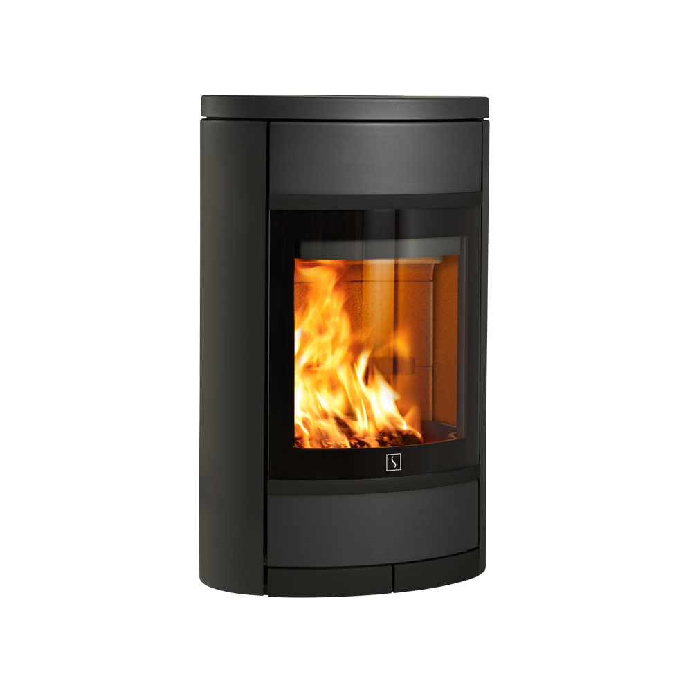 Vegghengt vedovn Scan 68-1 eksklusiv sort med stor glassdør