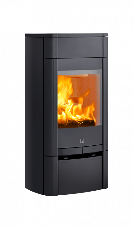 Liten peisovn lav vedovn i stramt design Scan 65-1 Low base sort