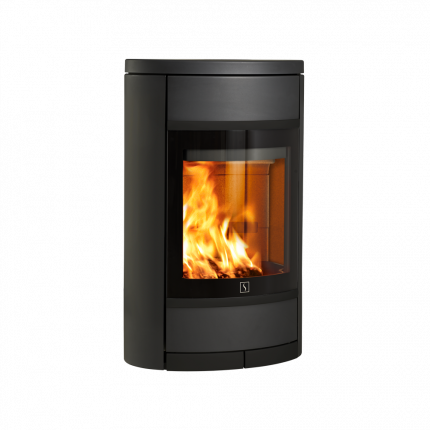 Vegghengt vedovn Scan 68-1 eksklusiv sort med stor glassdør