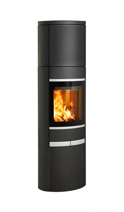 Høy vedovn Scan 66-14 High Top med stor glassdør og aluminiumsdekor med mulighet for varmelagring