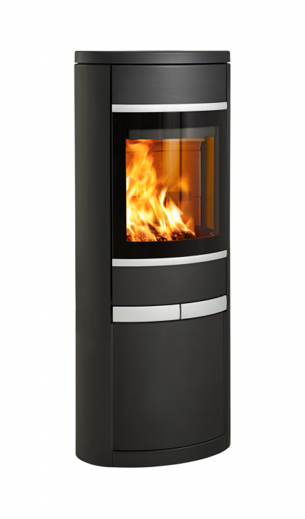 Mellomstor vedovn Scan 66-14 med stor glassdør og aluminiumsdekor