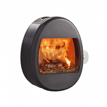 Vegghengt vedovn Scan 66-1 sort med frostet glasshåndtak