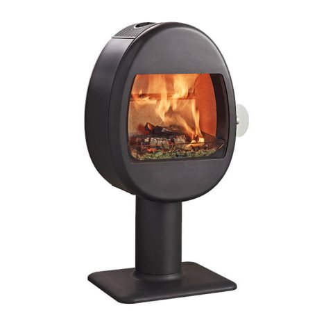 Sort vedovn Scan 66-2 med eggeformet brennkammer på søyle